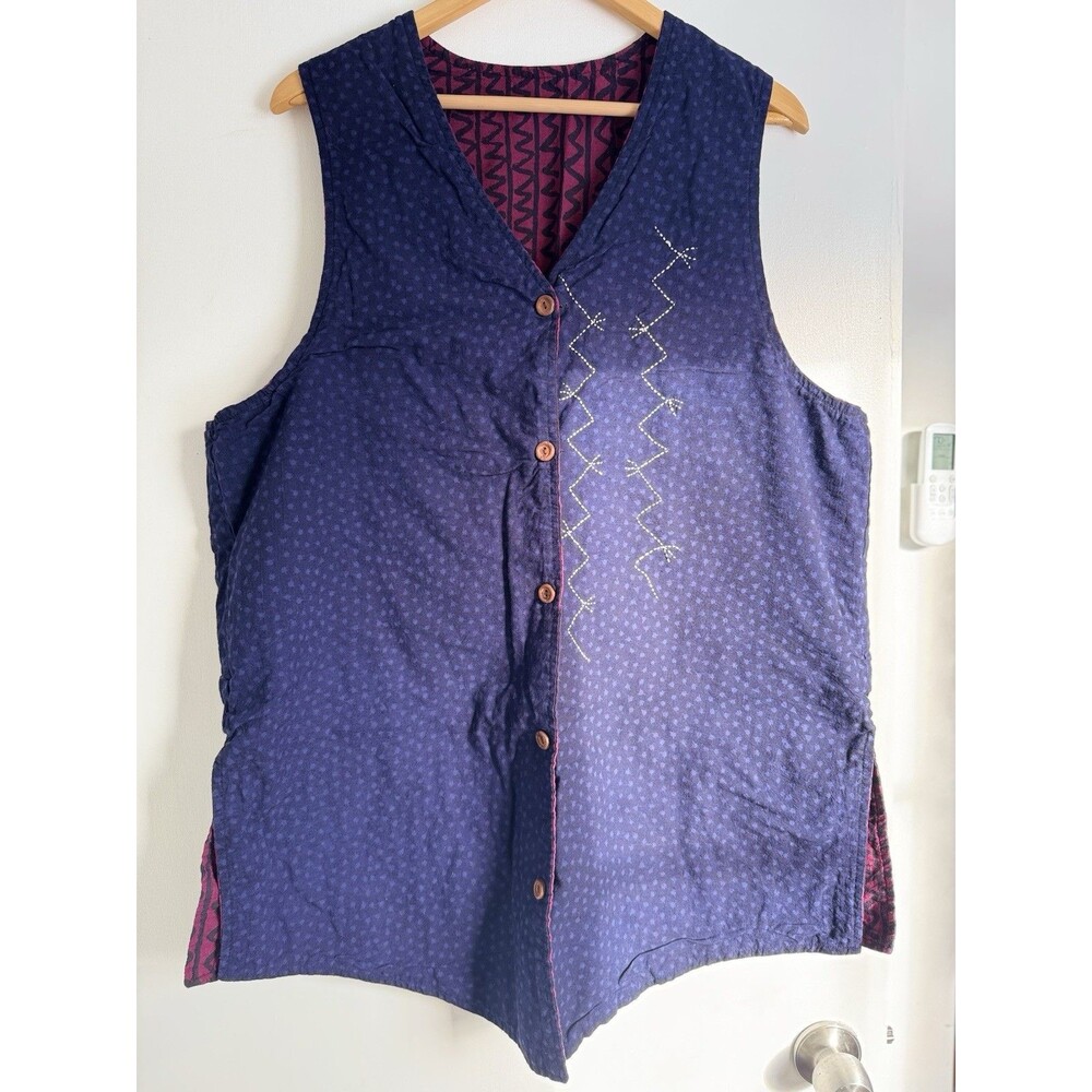 Vintage Reversible Vest Womens Large Beaded Embroidered 90s Double Sided Boho - Picture 2 of 16